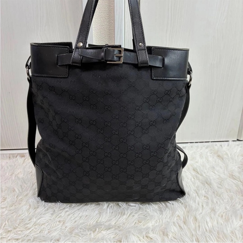 Gucci Black Signature Tote with Leather Accents